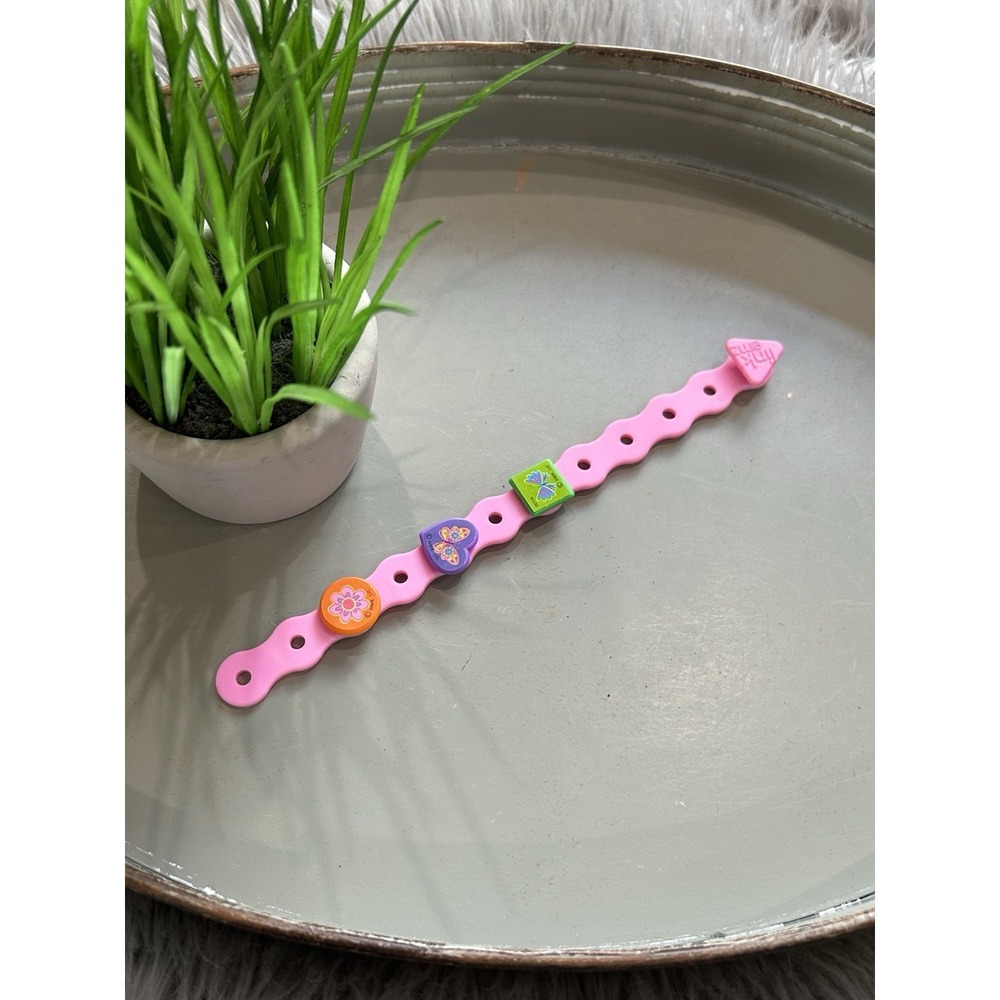 Link Emz Floral Butterfly‎ Garden Themed Adjustable Pink Rubber Charm Bracelet